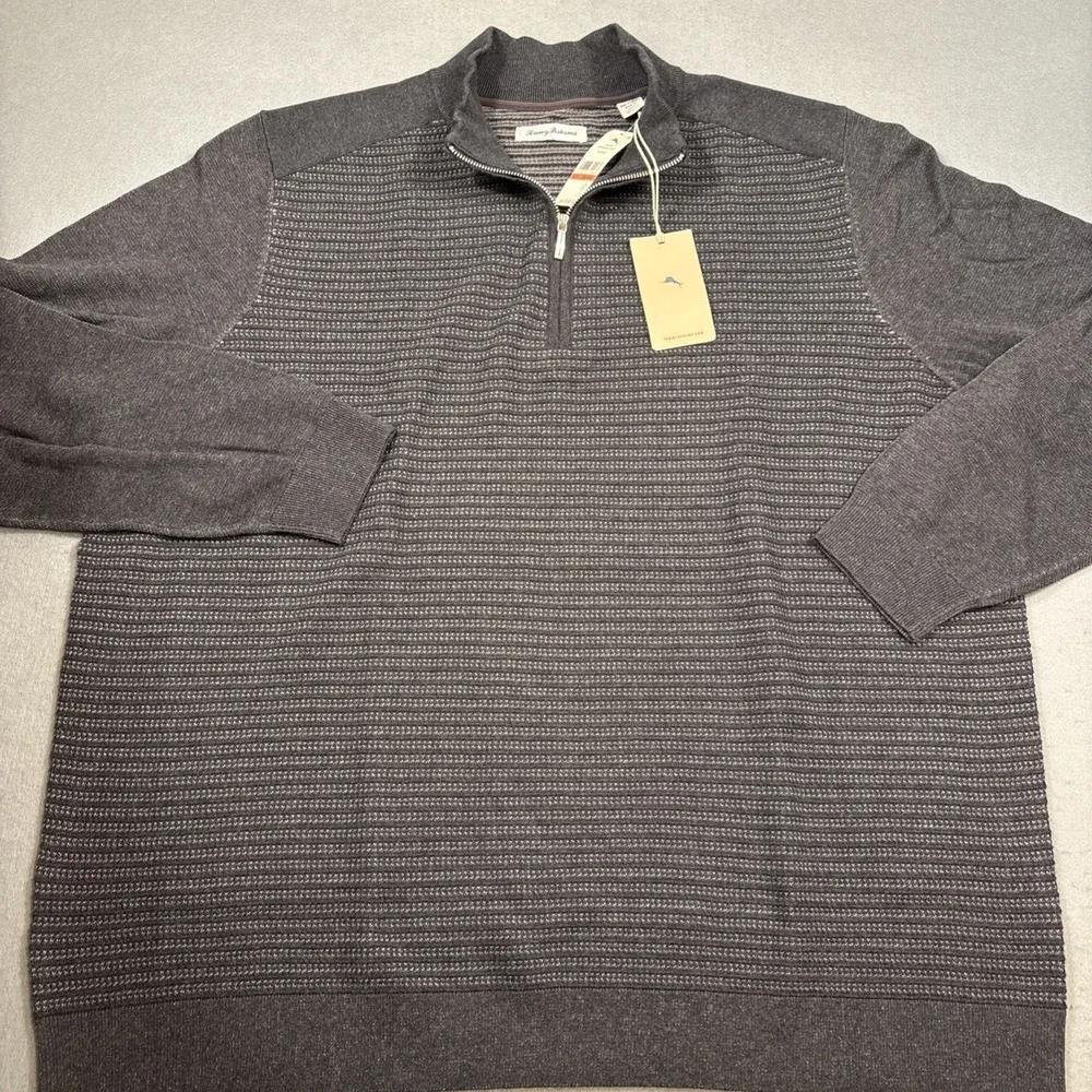 $168 Tommy  Men's SEAPORT Half Zip Pullover, Black, GRAY 3XLT NWT
